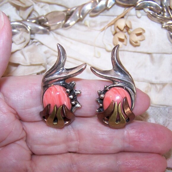 Made in Mexico Mexican 950 Silver and Pink Rhodochrosite Necklace/Clip Earrings - Picture 12 of 13